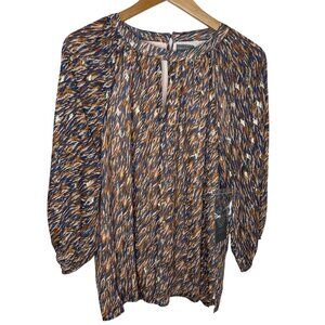 Vince Camuto Tunic Top Size Medium Blue Gold Mood Indigo Classic Shirt Blouse